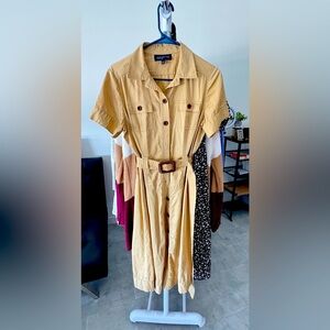 Jones New York Tan Short Sleeve Notched Collar Dress- M